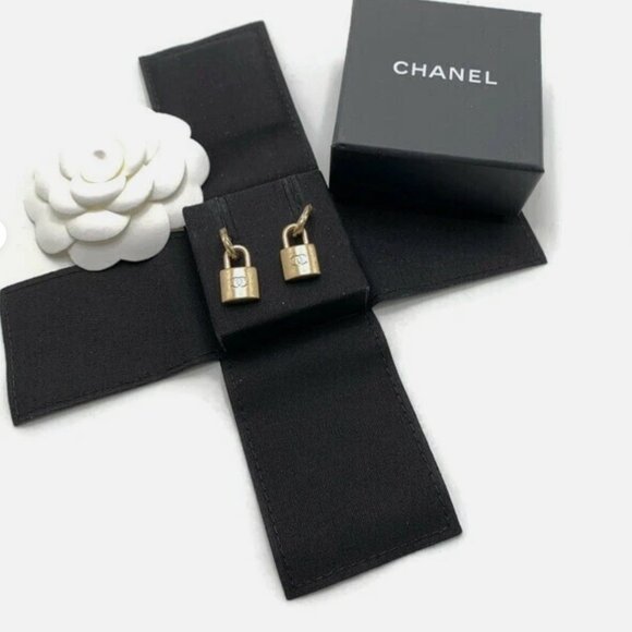 Authentic Chanel Drop Lock Padlock Earrings Gold Hardware - Picture 2 of 8